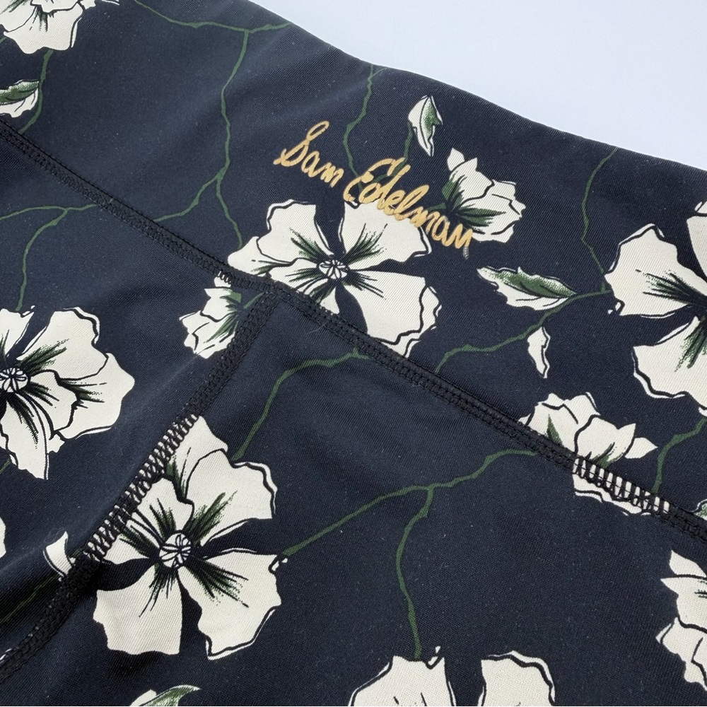 Sam Edelman High Rise Floral Leggings Size M Bold Garden Black Off-White Yoga - Picture 4 of 9